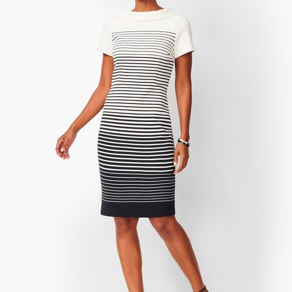 Talbots Blue & White Preppy Nautical Striped Ombre Sheath Dress - 10 Petite - Picture 2 of 10